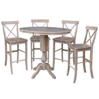 36" Extension Bar Height Table with Four Stools - Washed Gary Taupe - Washed Gray Taupe
