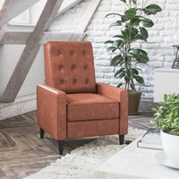 Pushback Recliner with Button Tufted Back - Cognac Brown