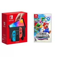 Nintendo - Switch OLED Neon (Red/Blue) + Super Mario Wonder BUNDLE