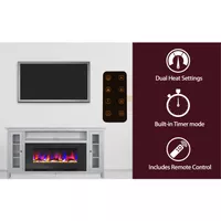 Somerset 70-In. White Electric Fireplace TV Stand with Multi-Color LED Flames, Driftwood Log Display, and Remote Control