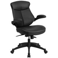 Mid-Back Black Leather Office Chair with Back Angle Adjustment and Flip-Up Arms - Black