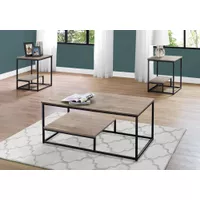Table Set/ 3pcs Set/ Coffee/ End/ Side/ Accent/ Living Room/ Metal/ Laminate/ Brown/ Black/ Contemporary/ Modern