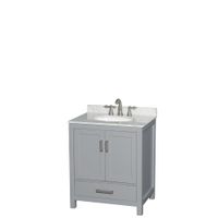 Wyndham Collection Sheffield 30-inch Gray Single Vanity, Undermount Oval Sink - White Carrera Marble Top