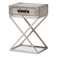 Baxton Studio William Modern French Industrial Silver Metal 1-Drawer End Table - 1-drawer