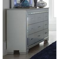Mirror Accented Wooden Dresser With 9 Drawers, Gray