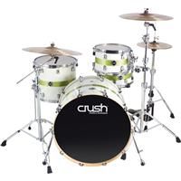 Crush Drums Sublime E3 Maple 4 Piece Shell Pack, Includes 22x18" Bass Drum, 12x8" Tom Drum, 16x14" Floor Tom Drum and 14x6" Snare Drum, White Sparkle with Lime Stripe