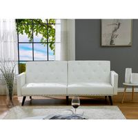 Jolene Convertible Tufted Split Back Futon Sofa - White