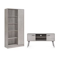 Chandeaux Mid Century 2 Piece Faux Wood and Rubber Wood Entertainment Center Set by Christopher Knight Home - Gray Oak