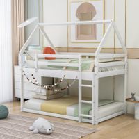 Nestfair White Twin over Twin Low Bunk Bed - White