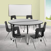 Mobile 60" Circle Wave Flexible Activity Table Set with 18" Student Stack Chairs - Grey