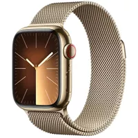 Apple Watch Series 9 GPS + Cellular Stainless Steel Case, - Gold Milanese Loop - Adjustable Strap - Gold Cas