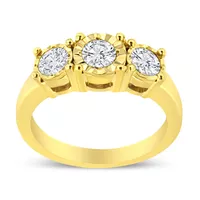 14K Yellow Gold Plated .925 Sterling Silver 1.00 Cttw Miracle-Set Round Diamond Three Stone Engagement Ring (K-L Color, I1-I2 Clarity) - Choice of size