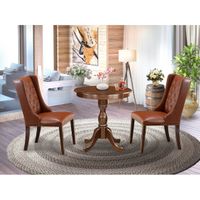 3-Pc Dining Room Table Set - 2 Kitchen Chairs and 1 Kitchen Table - Mahogany Finish (Seat Type Options) - ESFO3-MAH-47
