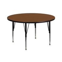42" Round HP Laminate Activity Table - Height Adjustable Short Legs - Oak