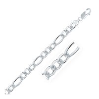 Rhodium Plated 8.1mm Sterling Silver Figaro Style Chain (22 Inch)