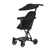 Dream On Me, Coast Stroller Rider with Canopy, Lightweight, One Hand Easy fold, Travel Ready, Sturdy, Adjustable Handles, Soft-Ride Wheels, Easy to Push, Black Gray