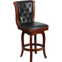 Flash Furniture 26'' High Cherry Wood Counter Height Stool with Black Leather Swivel Seat Black, Cherry