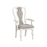 ACME Florian Arm Chair(Set-2), Gray Fabric & Antique White Finish