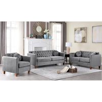 Lory velvet Kitts Classic Chesterfield Living room seat-Sofa Loveseat and Chair - Grey