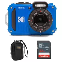 KODAK PIXPRO WPZ2 16MP Full HD Waterproof Rugged Digital Camera, Blue, Bundle with 32GB Memory Card and Camera Bag