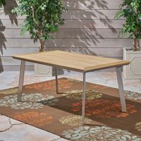 Leeds Outdoor Aluminum and Wood Dining Table by Christopher Knight Home - silver and natural wood