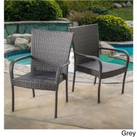 Outdoor PE Wicker Stackable Club Chairs (Set of 2) by Christopher Knight Home - Grey