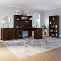 Copper Grove Daintree L Desk Set with 5-shelf Bookcase and Cabinet - Modern Walnut