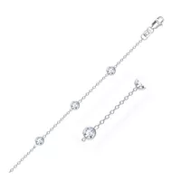 14k White Gold Anklet with Round White Cubic Zirconia (10 Inch)