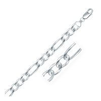 Rhodium Plated 8.8mm Sterling Silver Figaro Style Chain (20 Inch)