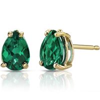 Oravo 14k Yellow Gold 1 1/4ct TGW Created Emerald Pear Shape Stud Earrings - Emerald