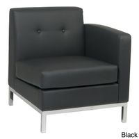 Wall St. Faux Leather and Chrome Right-arm Chair - Wall Street Armless Chair RAF, Black Faux Leather