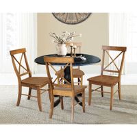 42 in. Drop Leaf Table with 4 Cross Back Dining Chairs - 5 Piece Set - 42 in. W x 42 in. D x 29.5 in. H - Black/pecan