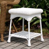 Outdoor Wicker Patio End Table - White