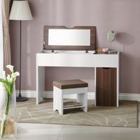 Furniture of America Solara Contemporary 2-piece Vanity Table & Stool Set - N/A - White & Walnut
