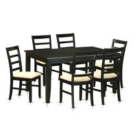 Traditional Black Finish Solid Rubberwood 7-Piece Dining Set with Kitchen Table and Six Chairs - Black