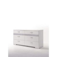 Benzara BM185469 Dresser with Eight Center Metal Glide Drawers in White Gloss Finish - 33.9 x 17.72 x 62.99 in.
