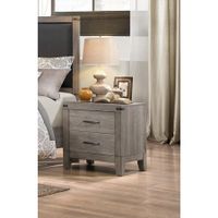 Benzara 2 Drawer Wooden Night Stand With Metal Handle, Weathered Gray