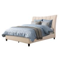 Silver Orchid Garvin Vertical Channel-tufted Fabric Queen Bed Frame - Cream