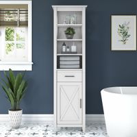 Key West Tall Narrow Bookcase Cabinet by Bush Furniture - White Ash