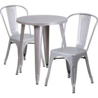 Flash Furniture 24'' Round Metal Indoor-Outdoor Table Set with 2 Cafe Chairs - Silver