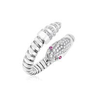 Sterling Silver Python Bypass Ring with White and Pink Cubic Zirconias (Size 7)