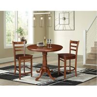 36" Round Pedestal Counter Height Table with 2 Stools - 3 Piece Set - Espresso