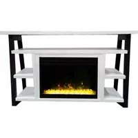 53-In. Sawyer Industrial Electric Fireplace Mantel with Deep Crystal Display and Color Changing Flames, White and Black