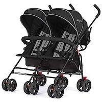 Dream On Me Volgo Twin Umbrella Stroller in Black, Lightweight Double Stroller for Infant & Toddler, Compact Easy Fold, Large Storage Basket, Large and Adjustable Canopy