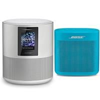 Bose Home Speaker 500 Wireless Speaker with Built-In Amazon Alexa, Luxe Silver - With Bose SoundLink Color Bluetooth Speaker II, Aqua Blue