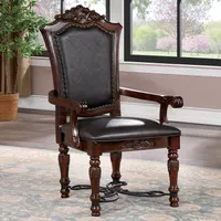 Traditional Wood Padded Arm Chairs in Brown Cherry/Black (Set of 2)
