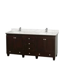 Wyndham Collection Acclaim Espresso 72-inch Double Vanity - No Mirror/Brown/Carrara Marble Counter w/ White Porcelain Sinks