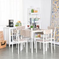 HOMCOM Modern 5-Piece Dining Table Set for 4 with Foldable Drop Leaf, 4 Chairs, and Metal Frame for Small Spaces, White - 27.5" L x 27.5" W x 30.75" H - White