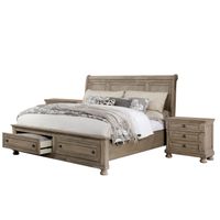 Nahkohe Transitional Grey Wood USB 3-Piece Storage Sleigh Bedroom Set with 2 Nightstands by Furniture of America - Queen
