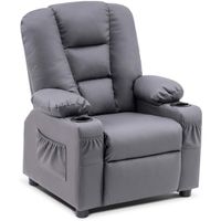 Mcombo Big Kids Recliner Chair for Toddler Boys and Girls Faux Leather - Grey